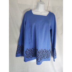 Women's Bob Mackie Wearable Art Long Sleeve Shirt Square Neck Line Size M Blue